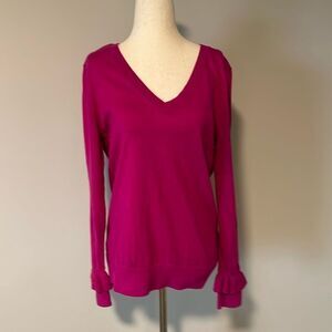 Sz M Banana Republic pink v neck cashmere blend sweater ruffle